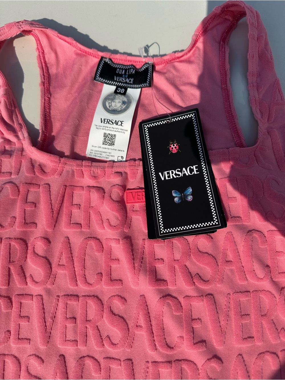 VERSACE X DUA LIPA PINK MONOGRAM TERRY MINI DRESS SIZE 38 US Small - Picture 2 of 7